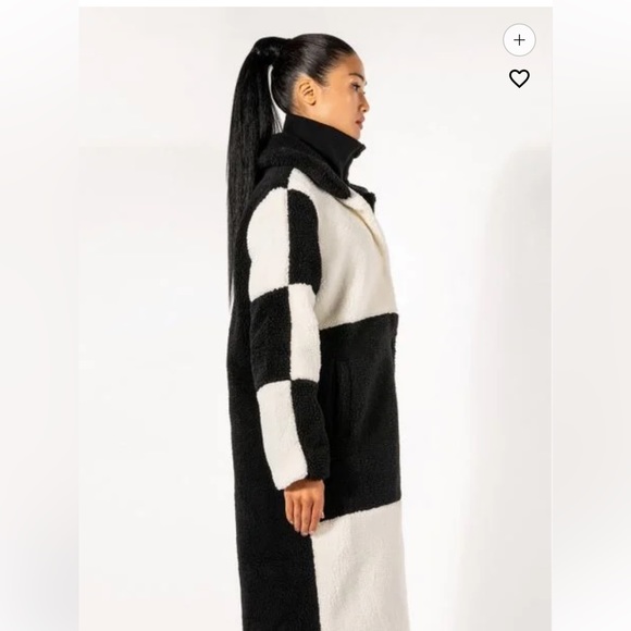 New Azalea Wang check it, black and white long teddy trench coat, size medium - Picture 9 of 11